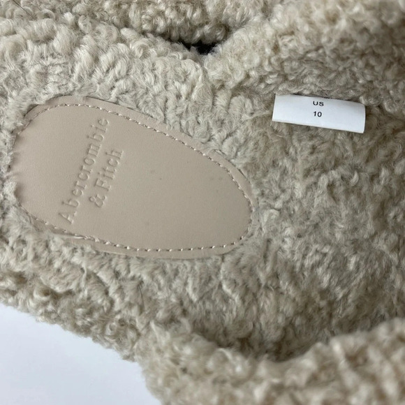 Abercrombie & Fitch Slippers Women Size 10 Beige Fuzzy Slip On Open Toe Platform - Picture 9 of 10